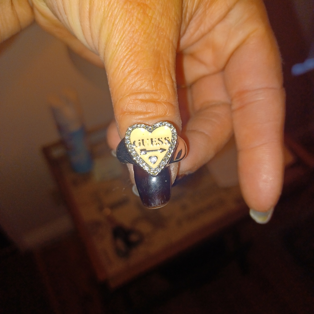 Guess Silvertone Pave Stretch Ring
